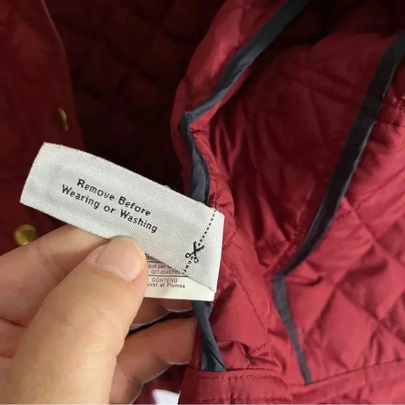 J.Crew Red Quilted Goose Down Puffer Jacket S Corduroy Collar Gold Buttons - Picture 12 of 15